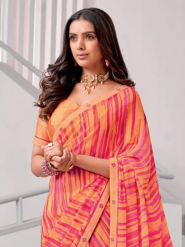 Latest georgette peach printed saree