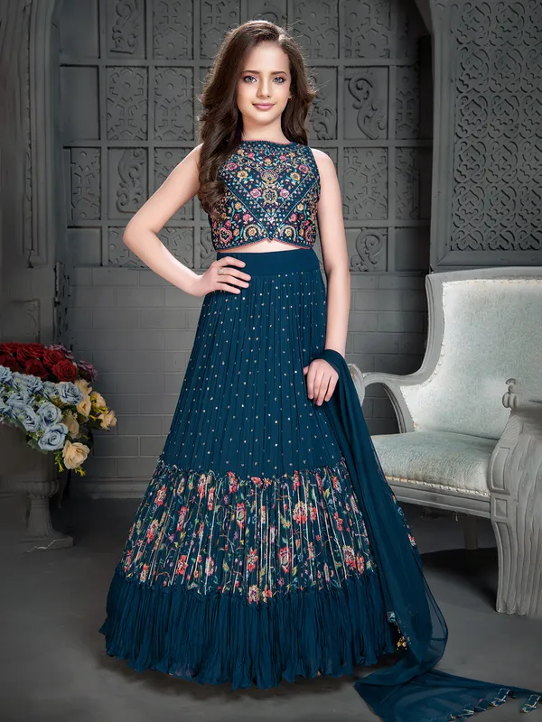 Latest georgette teal blue lehenga choli
