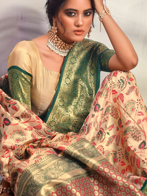 Latest golden and green silk saree