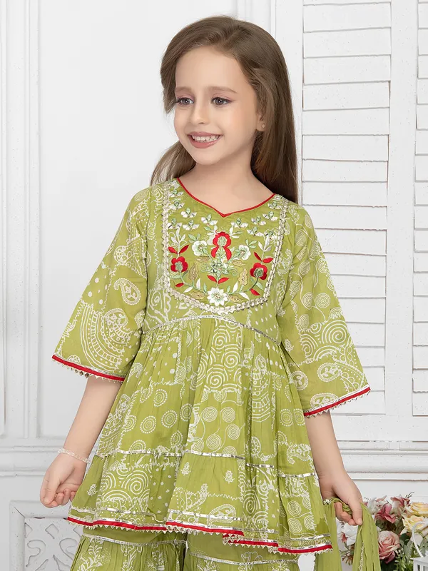 Latest green cotton printed sharara set