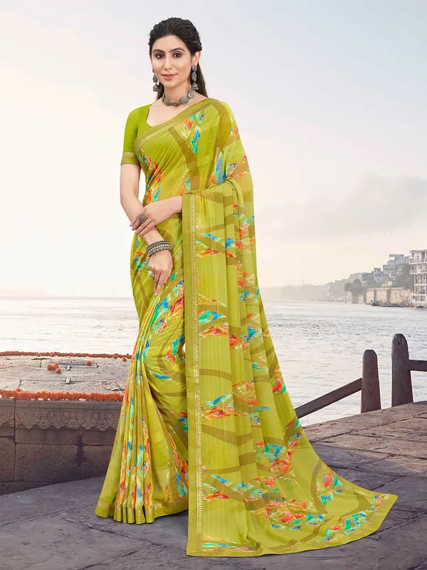 Latest green georgette printed saree