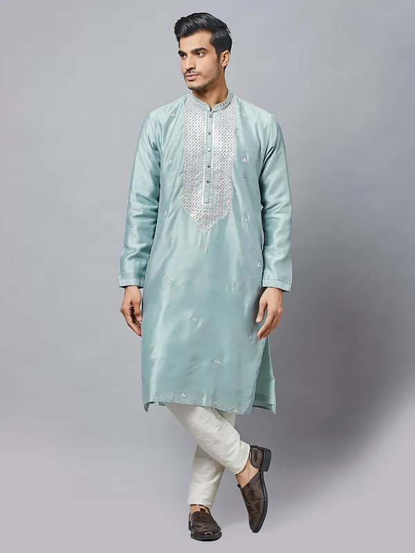 Latest green hue silk Kurta Set for Mens