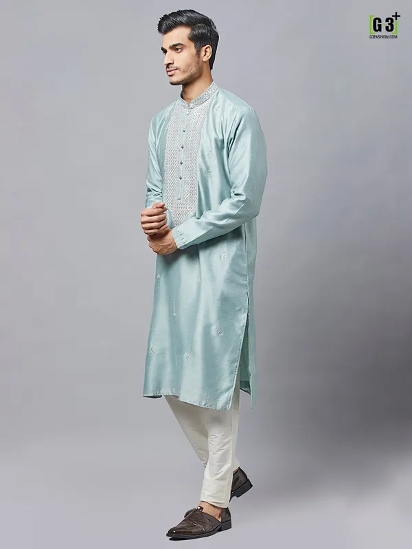 Latest green hue silk kurta suit for mens