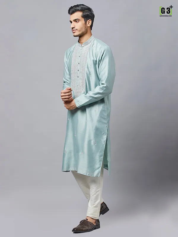 Latest green hue silk Kurta Set for Mens