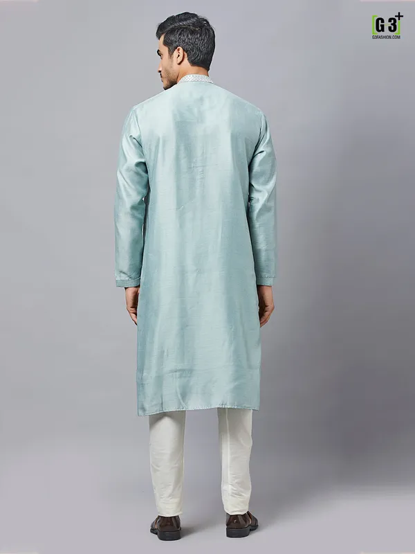 Latest green hue silk Kurta Set for Mens