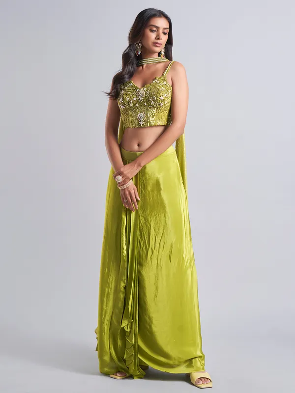 Latest green lehenga choli in silk
