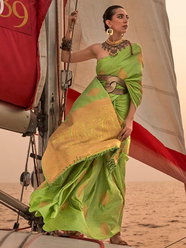 Latest green silk zari weaving saree