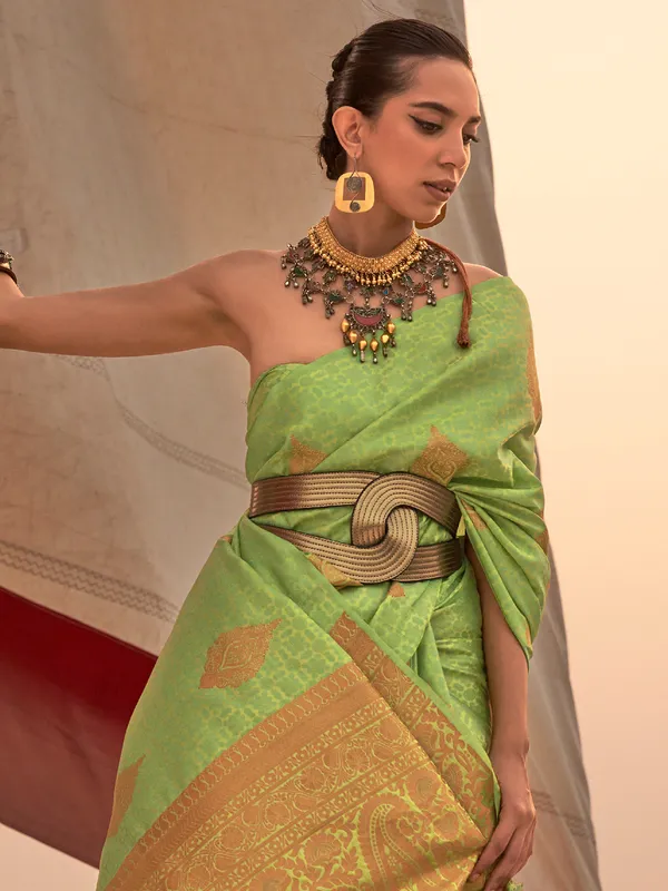 Latest green silk zari weaving saree