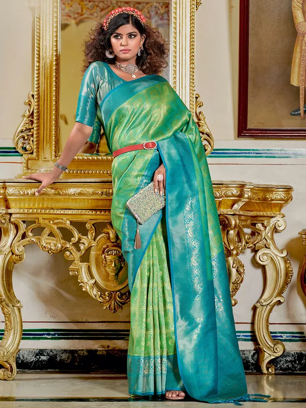 Latest green wedding look silk saree