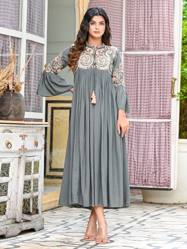 Latest grey cotton long kurti
