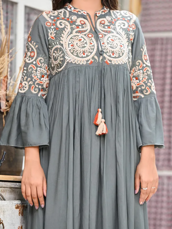 Latest grey cotton long kurti