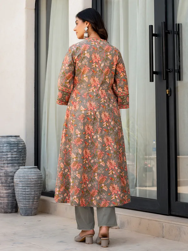 Latest grey cotton printed kurti set