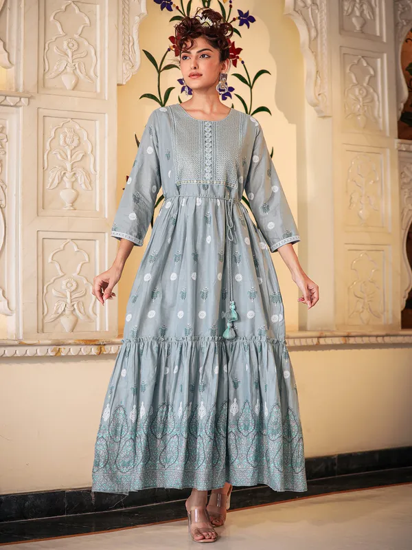 Latest grey cotton printed long kurti