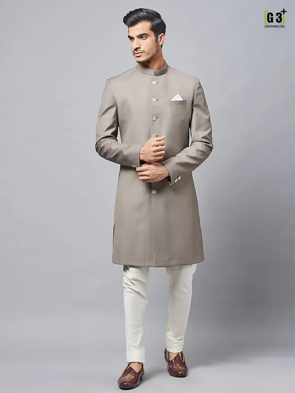 Latest grey cotton silk indo western for parties