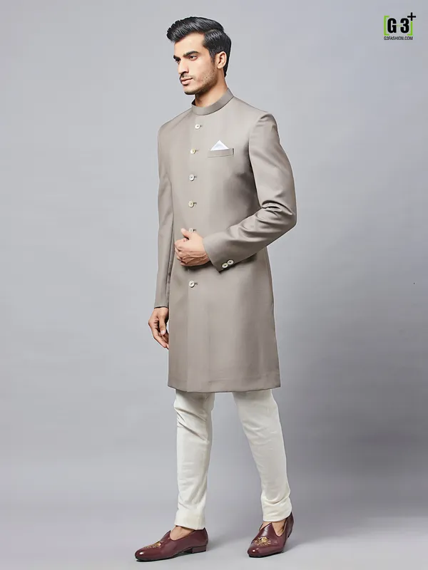 Latest grey cotton silk indo western for parties