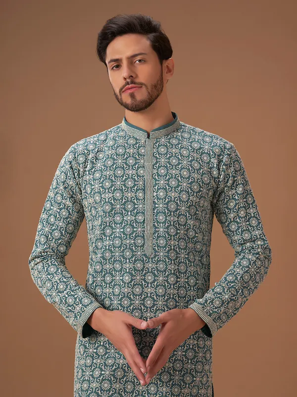 Latest grey embroidery kurta suit