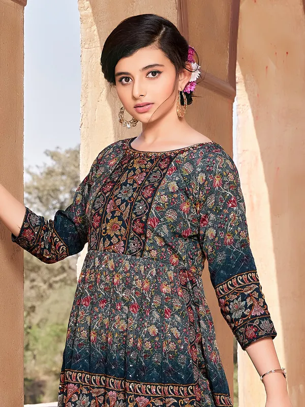 Latest grey georgette printed sharara suit