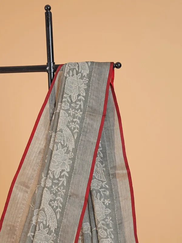 Latest grey linen printed saree