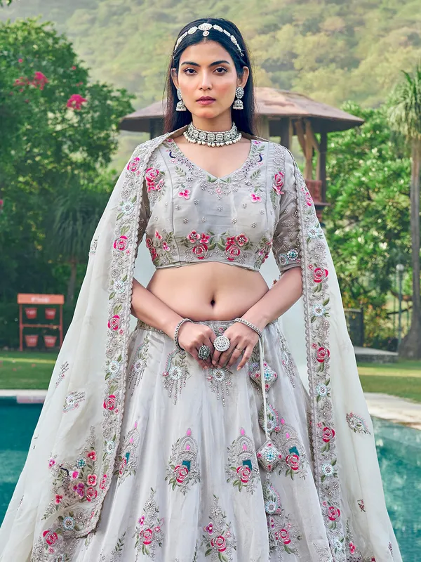 Latest grey organza unstitched lehenga choli