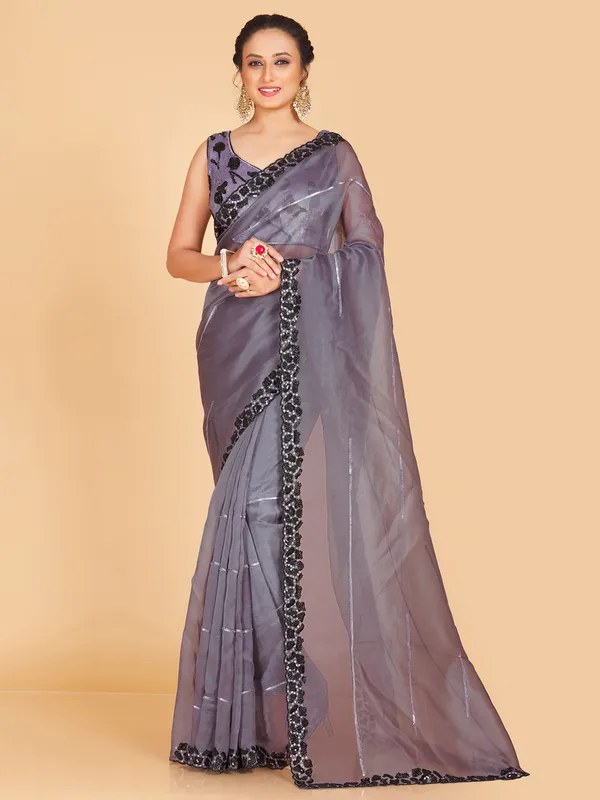 Latest grey organza wedding saree