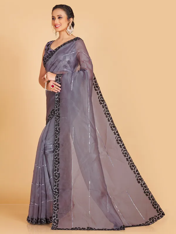 Latest grey organza wedding saree