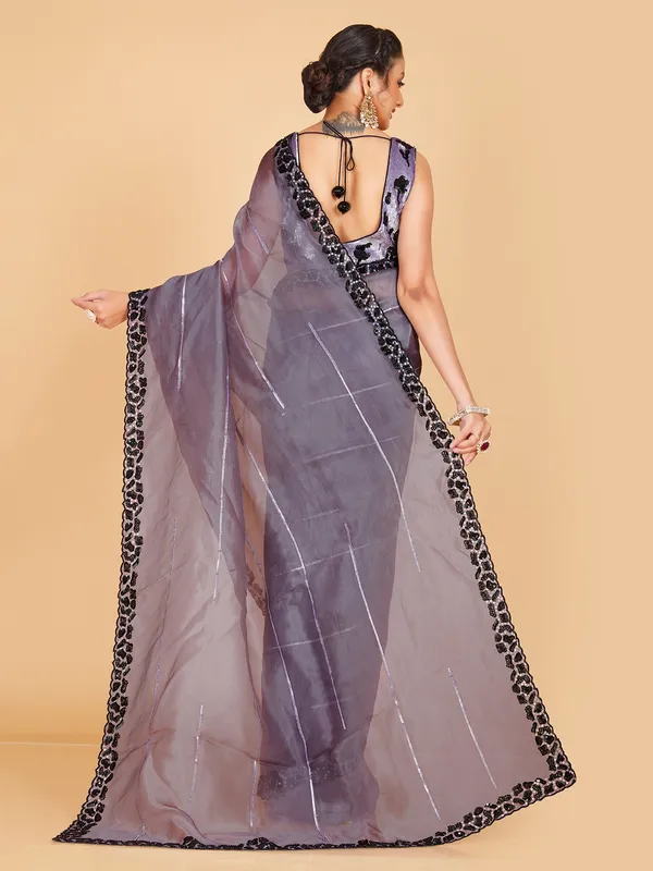 Latest grey organza wedding saree
