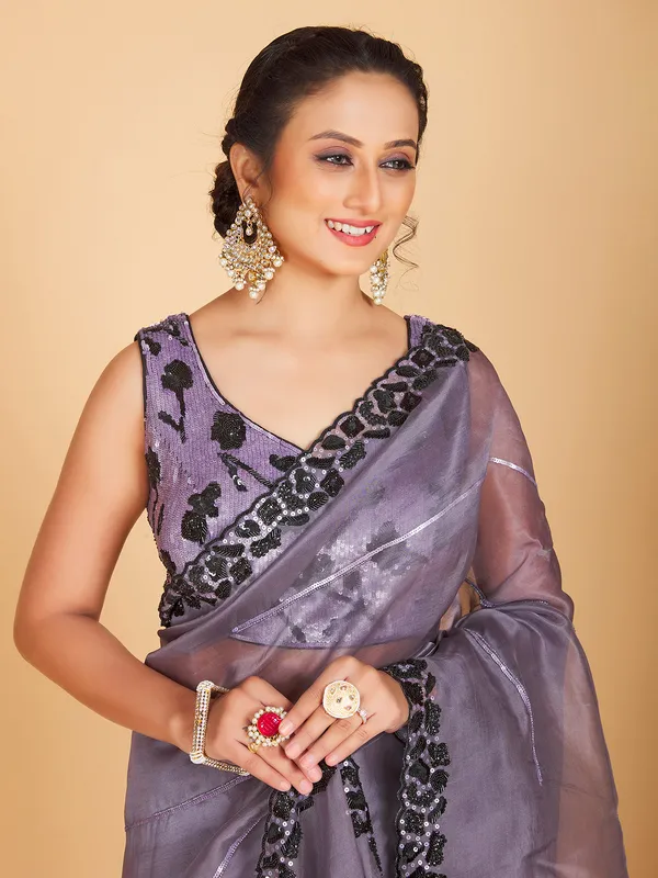 Latest grey organza wedding saree
