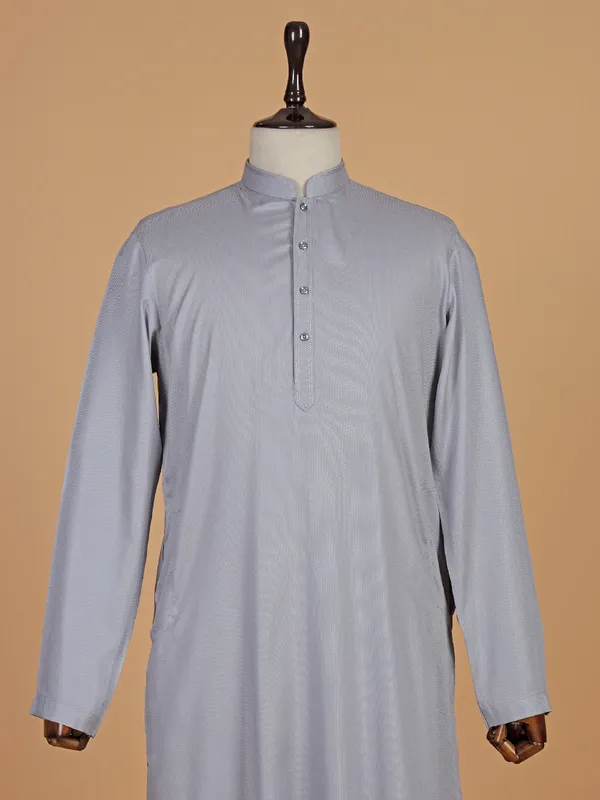 Latest grey plain silk kurta suit for men