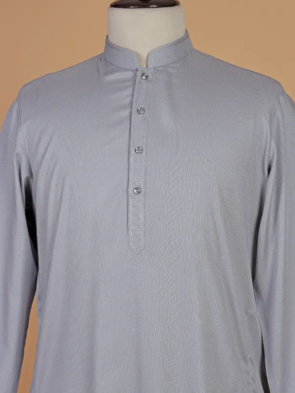 Latest grey plain silk kurta suit for men
