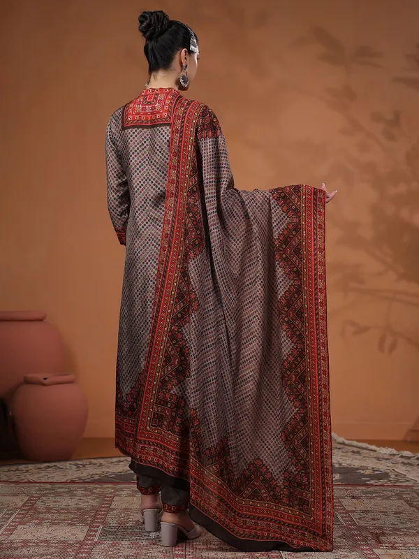 Latest grey silk printed kurti set