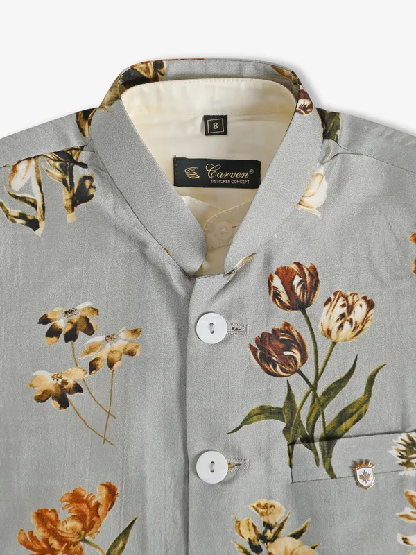 Latest grey silk printed waistcoat with shirt