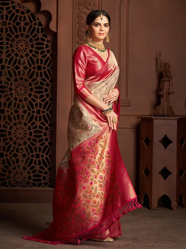 Latest grey silk zari weaving saree