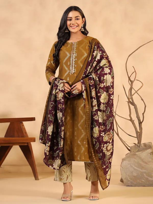 Latest khaki cotton kurti set