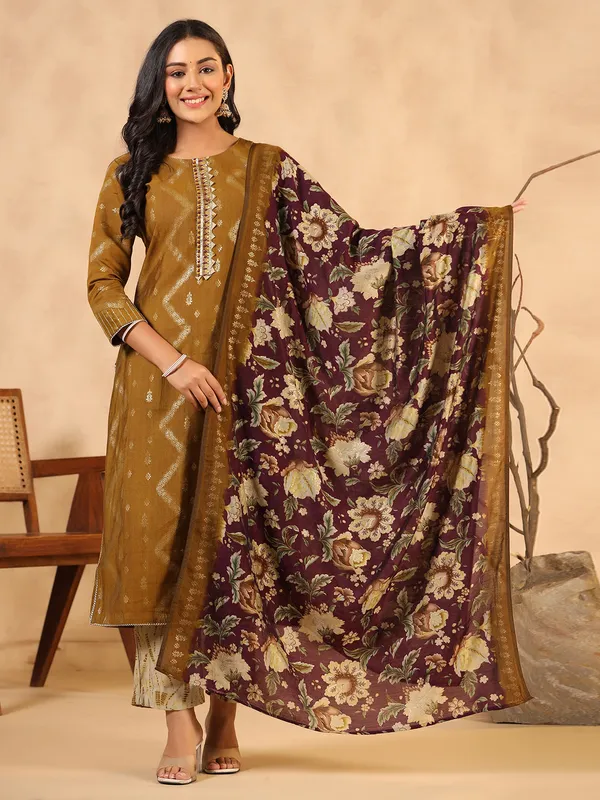 Latest khaki cotton kurti set