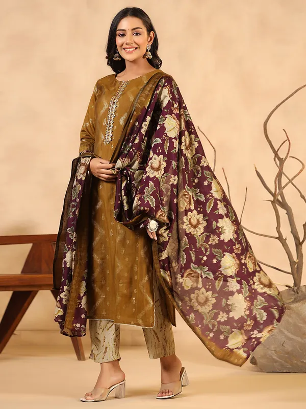 Latest khaki cotton kurti set