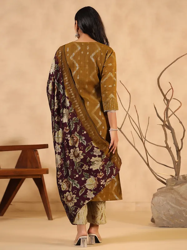 Latest khaki cotton kurti set