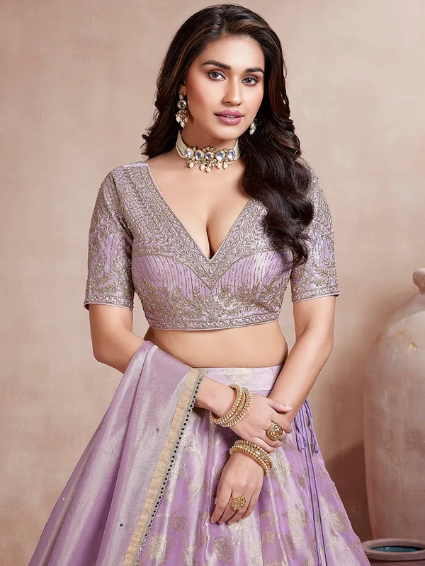 Latest lavender zari weaving lehenga choli