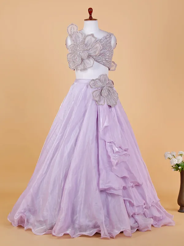 Latest lialc purple organza lehenga choli