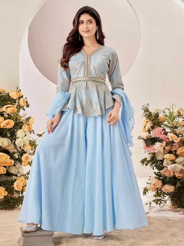 Latest light blue palazzo suit with dupatta