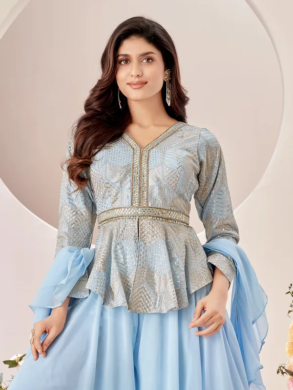 Latest light blue palazzo suit with dupatta
