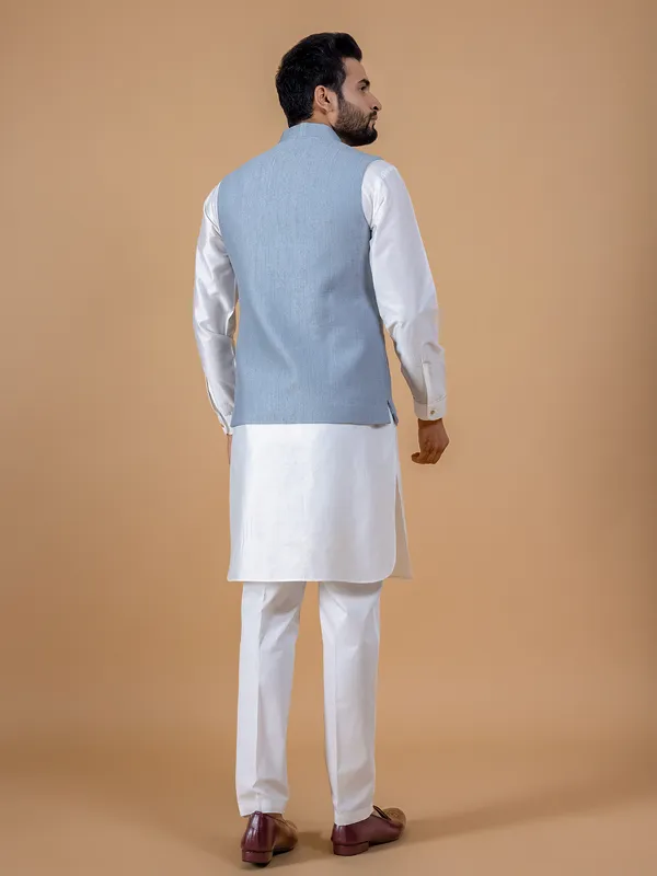 Latest light blue silk waistcoat set