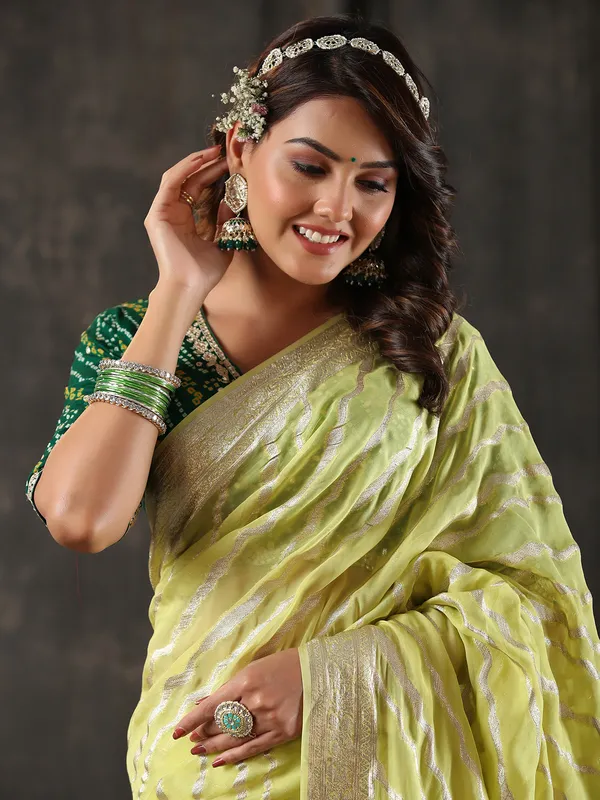 Latest light green georgette saree