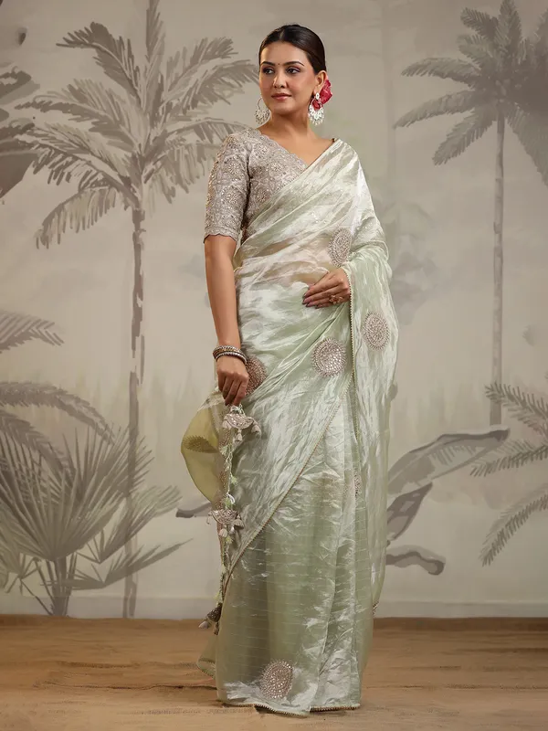 Latest light green organza saree