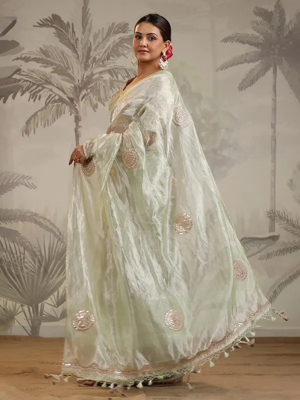 Latest light green organza saree