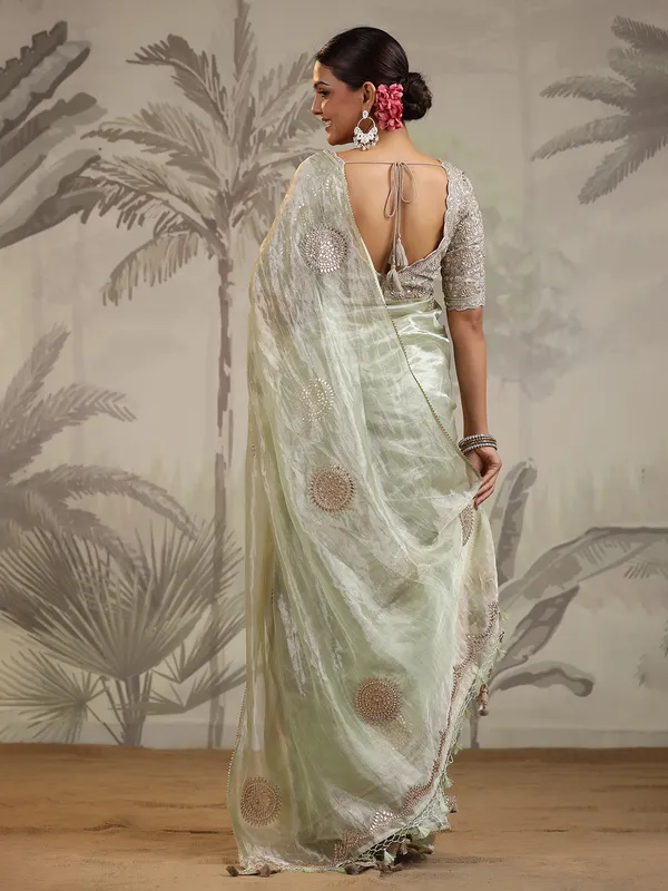 Latest light green organza saree