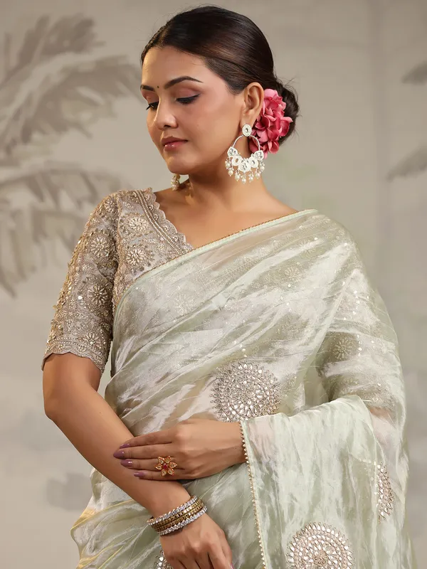 Latest light green organza saree
