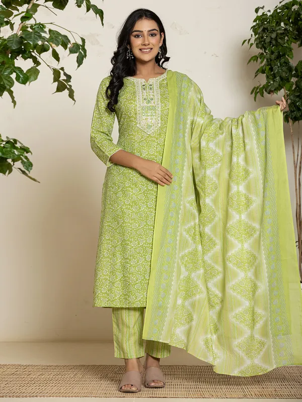 Latest light green printed kurti set