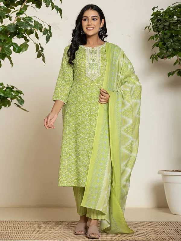 Latest light green printed kurti set
