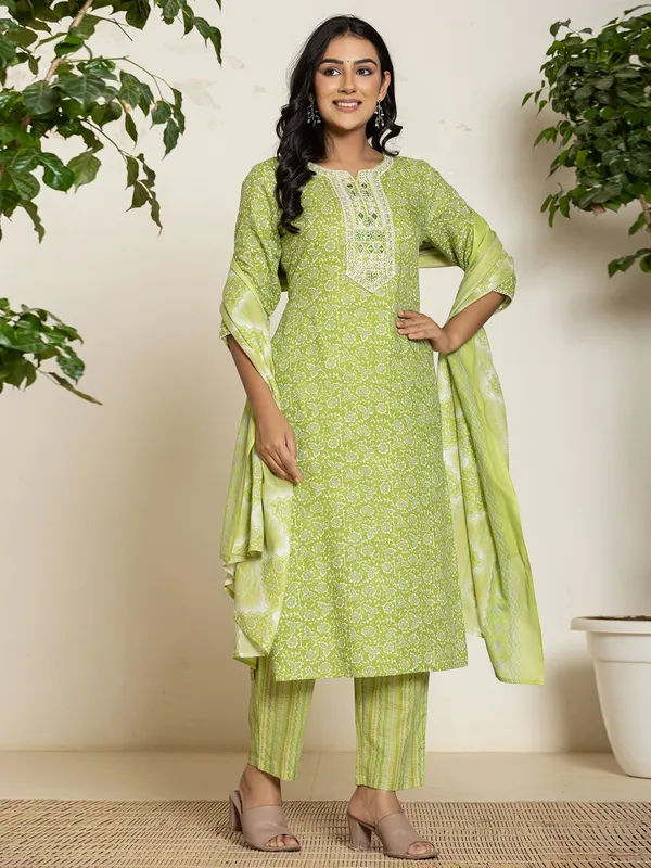 Latest light green printed kurti set