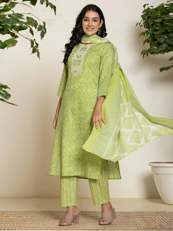 Latest light green printed kurti set